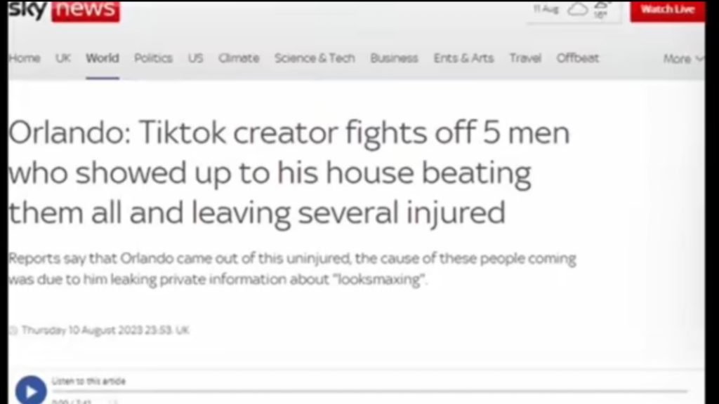 Orlando TikTok screenshot of Sky News Article